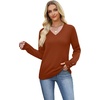 image:imageWIHOLL Lightweight Sweaters for Women Long Sleeve V Neck Knit Outfits with Decorative ButtonsCaramel
