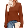 image:imageWIHOLL Lightweight Sweaters for Women Long Sleeve V Neck Knit Outfits with Decorative ButtonsCaramel
