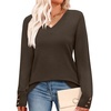image:imageWIHOLL Lightweight Sweaters for Women Long Sleeve V Neck Knit Outfits with Decorative ButtonsChocolate Brown