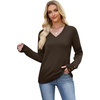 image:imageWIHOLL Lightweight Sweaters for Women Long Sleeve V Neck Knit Outfits with Decorative ButtonsChocolate Brown