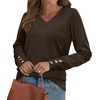 image:imageWIHOLL Lightweight Sweaters for Women Long Sleeve V Neck Knit Outfits with Decorative ButtonsChocolate Brown