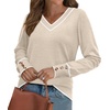 image:imageWIHOLL Lightweight Sweaters for Women Long Sleeve V Neck Knit Outfits with Decorative ButtonsColor Block Beige