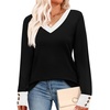 image:imageWIHOLL Lightweight Sweaters for Women Long Sleeve V Neck Knit Outfits with Decorative ButtonsColor Block Black 02