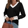 image:imageWIHOLL Lightweight Sweaters for Women Long Sleeve V Neck Knit Outfits with Decorative ButtonsColor Block Black 02