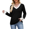 image:imageWIHOLL Lightweight Sweaters for Women Long Sleeve V Neck Knit Outfits with Decorative ButtonsColor Block Black 02
