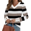 image:imageWIHOLL Lightweight Sweaters for Women Long Sleeve V Neck Knit Outfits with Decorative ButtonsColor Block Black 03
