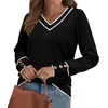 image:imageWIHOLL Lightweight Sweaters for Women Long Sleeve V Neck Knit Outfits with Decorative ButtonsColor Block Black