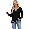 image:imageWIHOLL Lightweight Sweaters for Women Long Sleeve V Neck Knit Outfits with Decorative ButtonsColor Block Black
