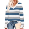 image:imageWIHOLL Lightweight Sweaters for Women Long Sleeve V Neck Knit Outfits with Decorative ButtonsColor Block Blue