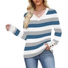 image:imageWIHOLL Lightweight Sweaters for Women Long Sleeve V Neck Knit Outfits with Decorative ButtonsColor Block Blue