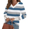 image:imageWIHOLL Lightweight Sweaters for Women Long Sleeve V Neck Knit Outfits with Decorative ButtonsColor Block Blue