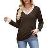 image:imageWIHOLL Lightweight Sweaters for Women Long Sleeve V Neck Knit Outfits with Decorative ButtonsColor Block Brown 01
