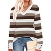 image:imageWIHOLL Lightweight Sweaters for Women Long Sleeve V Neck Knit Outfits with Decorative ButtonsColor Block Brown 02