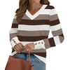 image:imageWIHOLL Lightweight Sweaters for Women Long Sleeve V Neck Knit Outfits with Decorative ButtonsColor Block Brown 02