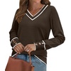 image:imageWIHOLL Lightweight Sweaters for Women Long Sleeve V Neck Knit Outfits with Decorative ButtonsColor Block Brown 03