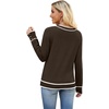 image:imageWIHOLL Lightweight Sweaters for Women Long Sleeve V Neck Knit Outfits with Decorative ButtonsColor Block Brown 03