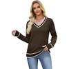 image:imageWIHOLL Lightweight Sweaters for Women Long Sleeve V Neck Knit Outfits with Decorative ButtonsColor Block Brown 03
