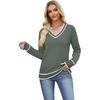 image:imageWIHOLL Lightweight Sweaters for Women Long Sleeve V Neck Knit Outfits with Decorative ButtonsColor Block Green