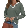 image:imageWIHOLL Lightweight Sweaters for Women Long Sleeve V Neck Knit Outfits with Decorative ButtonsColor Block Green