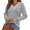 image:imageWIHOLL Lightweight Sweaters for Women Long Sleeve V Neck Knit Outfits with Decorative ButtonsColor Block Grey