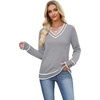 image:imageWIHOLL Lightweight Sweaters for Women Long Sleeve V Neck Knit Outfits with Decorative ButtonsColor Block Grey