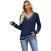 image:imageWIHOLL Lightweight Sweaters for Women Long Sleeve V Neck Knit Outfits with Decorative ButtonsColor Block Navy Blue