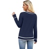 image:imageWIHOLL Lightweight Sweaters for Women Long Sleeve V Neck Knit Outfits with Decorative ButtonsColor Block Navy Blue