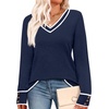 image:imageWIHOLL Lightweight Sweaters for Women Long Sleeve V Neck Knit Outfits with Decorative ButtonsColor Block Navy Blue