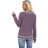 image:imageWIHOLL Lightweight Sweaters for Women Long Sleeve V Neck Knit Outfits with Decorative ButtonsColor Block Purple