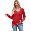 image:imageWIHOLL Lightweight Sweaters for Women Long Sleeve V Neck Knit Outfits with Decorative ButtonsColor Block Red