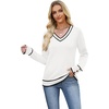 image:imageWIHOLL Lightweight Sweaters for Women Long Sleeve V Neck Knit Outfits with Decorative ButtonsColor Block White