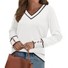 image:imageWIHOLL Lightweight Sweaters for Women Long Sleeve V Neck Knit Outfits with Decorative ButtonsColor Block White