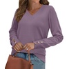 image:imageWIHOLL Lightweight Sweaters for Women Long Sleeve V Neck Knit Outfits with Decorative ButtonsGrey Purple
