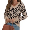 image:imageWIHOLL Lightweight Sweaters for Women Long Sleeve V Neck Knit Outfits with Decorative ButtonsLeopard