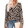 image:imageWIHOLL Lightweight Sweaters for Women Long Sleeve V Neck Knit Outfits with Decorative ButtonsLeopard