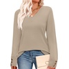image:imageWIHOLL Lightweight Sweaters for Women Long Sleeve V Neck Knit Outfits with Decorative ButtonsLight Khaki