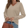 image:imageWIHOLL Lightweight Sweaters for Women Long Sleeve V Neck Knit Outfits with Decorative ButtonsLight Khaki