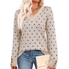 image:imageWIHOLL Lightweight Sweaters for Women Long Sleeve V Neck Knit Outfits with Decorative ButtonsPolka Dot