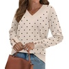 image:imageWIHOLL Lightweight Sweaters for Women Long Sleeve V Neck Knit Outfits with Decorative ButtonsPolka Dot