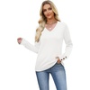 image:imageWIHOLL Lightweight Sweaters for Women Long Sleeve V Neck Knit Outfits with Decorative ButtonsWhite