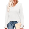 image:imageWIHOLL Lightweight Sweaters for Women Long Sleeve V Neck Knit Outfits with Decorative ButtonsWhite