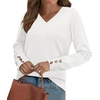 image:imageWIHOLL Lightweight Sweaters for Women Long Sleeve V Neck Knit Outfits with Decorative ButtonsWhite