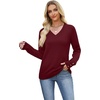 image:imageWIHOLL Lightweight Sweaters for Women Long Sleeve V Neck Knit Outfits with Decorative ButtonsWine