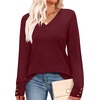 image:imageWIHOLL Lightweight Sweaters for Women Long Sleeve V Neck Knit Outfits with Decorative ButtonsWine