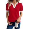 image:imageWIHOLL Short Sleeve Sweater Tops 2026 Spring Summer Trendy Knit Business Casual Essential V Neck Sweaters04  Red White