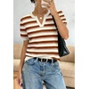 image:imageWIHOLL Short Sleeve Sweater Tops 2026 Spring Summer Trendy Knit Business Casual Essential V Neck Sweaters05  Brown Striped