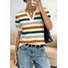 image:imageWIHOLL Short Sleeve Sweater Tops 2026 Spring Summer Trendy Knit Business Casual Essential V Neck Sweaters05  Orange Green Striped
