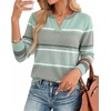image:imageWIHOLL Sweaters for Women Long Sleeve Fits V Neck Knit 2026 Fall OutfitsSage Gray Stripe