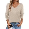 image:imageWIHOLL Sweaters for Women V Neck Casual Knit Long Sleeve Tops Lightweight Pullover Clothes Fall Fashion Outfits 2026Apricot