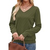 image:imageWIHOLL Sweaters for Women V Neck Casual Knit Long Sleeve Tops Lightweight Pullover Clothes Fall Fashion Outfits 2026Army Green